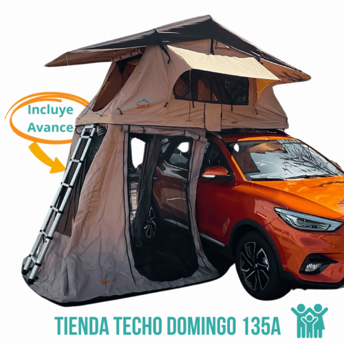 Tienda de techo DOMINGO DMG135 marrón montada en coche para camping